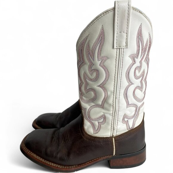 Laredo White Brown Square Toe Leather Western Cowboy Cowgirl Boots Women's 8 M - Picture 7 of 13
